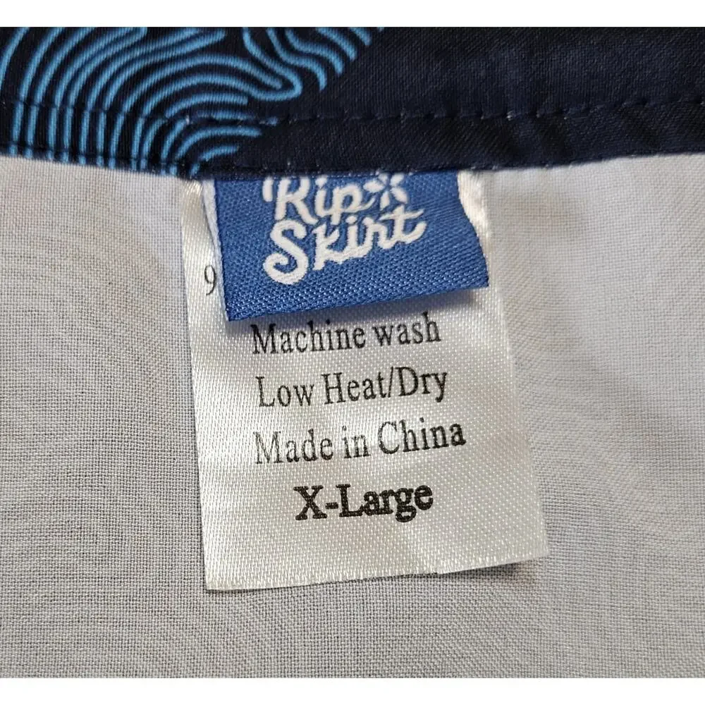 RIP SKIRT Women's XL Maui Moonlight Wrap Skirt Hawaii Hibiscus Blue Hook & Loop